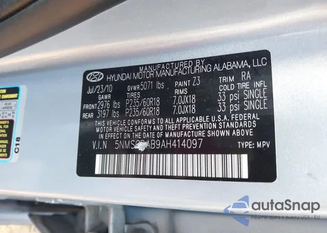 2010 Hyundai Santa Fe Gls из США, поврежденный, VIN 5NMSGDAB9AH414097